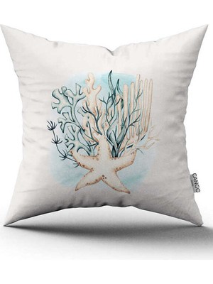 Cango Home Çift Taraflı Mavi Krem Marin Desenlidijital Baskılı Kırlent Kılıfı CGH1137