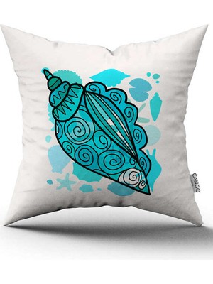 Cango Home Çift Taraflı Mavi Beyaz Marin Desenli  Dijital Baskılı Kırlent Kılıfı CGH1142