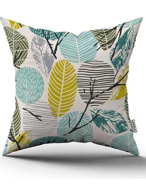 Cango Home Çift Taraflı Yeşil Sarı Dekoratif Yaprak Desenli Dijital Baskılı Kırlent Kılıfı CGH1200