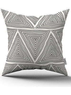 Cango Home Çift Taraflı Krem Siyah Bohem Iskandinav Geometrik Dijital Baskılı Kırlent Kılıfı CGH1216