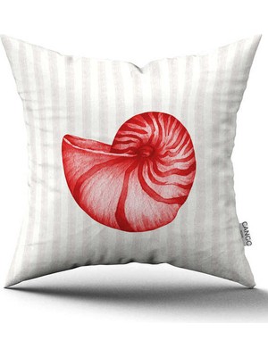 Cango Home Çift Taraflı Kırmızı Krem Çizgili Marin Desenli Dijital Baskılı Kırlent Kılıfı CGH1236