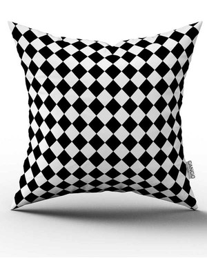 Cango Home Siyah Beyaz Kareli Dijital Baskılı Kırlent Kılıfı CGH1253