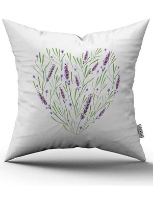 Cango Home Beyaz Mor Lavanta Çiçek Desenli Dijital Baskılı Kırlent Kılıfı CGH1274