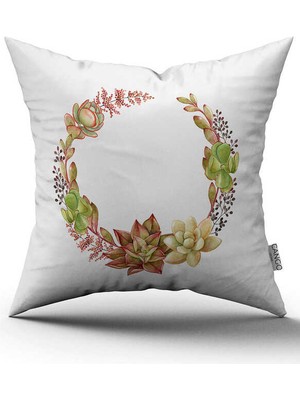 Cango Home Yeşil Skulent Çiçek Desenli Dijital Baskılı Kırlent Kılıfı CGH1278