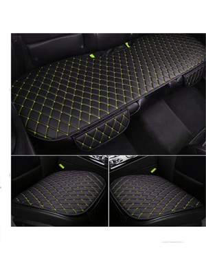 Ecarteks 3 Lü Oturak Araç Minderi Deri (Siyah Deri-Sarı Nakış)