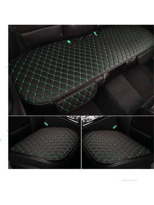 Ecarteks 3 Lü Oturak Araç Minderi Deri (Siyah Deri Yeşil Nakış)