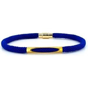 Saks Mavi Örgü Ipli Sarı Metal Mıknatıslı Erkek Bileklik M026G