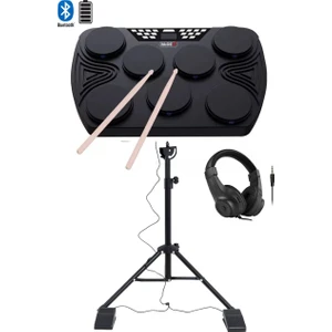 DDX-105ST Profesyonel Standlı Dijital Davul Şarjlı Elektronik Bateri Bluetooth (Davul Stand Kulaklık Baget)
