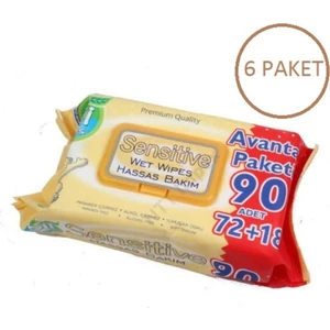 Bii Wipes Sensitive 90'lı Islak Havlu 6 Lı Paket