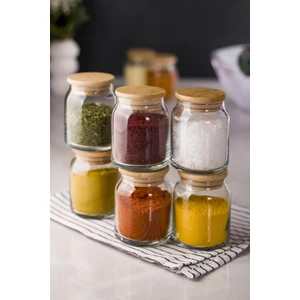 EW's Kitchenware 6'lı Set Bambu Kapaklı Cam Kavanoz & Baharat Takımı & Baharatlık 200 ml ( Vakum Kapak )