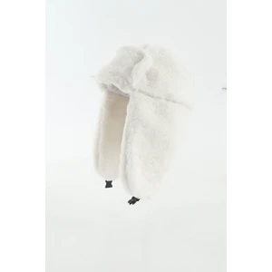 Suni Kürk Peluş Kulaklı Şapka - Beyaz