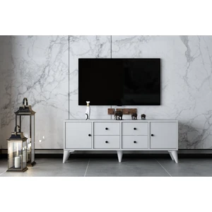 Iki Kapaklı Dört Çekmeceli Ayaklı Tv Ünitesi Beyaz 129 cm TV-1316-Ç