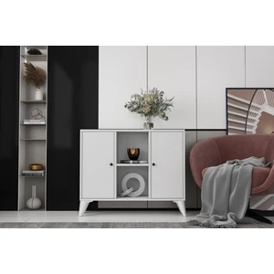 Ayaklı Iki Kapaklı Raflı Beyaz Konsol Çıtasız KNS-1260-Ç