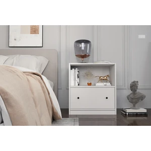 Raflı Kapaklı Beyaz Komodin Çıtasız KMD-1041-Ç