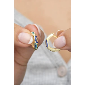 925 Ayar Gümüş Gold 15 mm Lazer Mineli Halka Küpe
