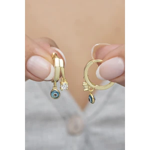 925 Ayar Gümüş Gold 10 mm Halka Nazar Göz Küpe