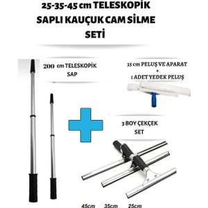 Cam Silme Seti Teleskopik Saplı 3 Boy Çekçek Silecek Kafa Dayanıklı Pratik Kullanışlı Pencere Yıkama