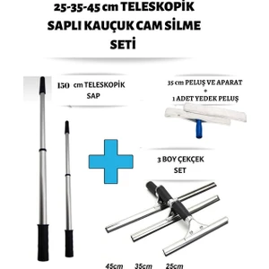 Cam Silme Seti Teleskopik Saplı 3 Boy Çekçek Silecek Kafa Dayanıklı Pratik Kullanışlı Pencere Yıkama