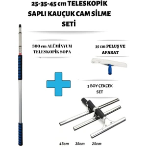 Cam Silme Seti Teleskopik Saplı 3 Boy Çekçek Silecek Kafa Dayanıklı Pratik Kullanışlı Pencere Yıkama