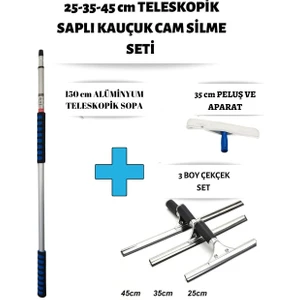 Cam Silme Seti Teleskopik Saplı 3 Boy Çekçek Silecek Kafa Dayanıklı Pratik Kullanışlı Pencere Yıkama