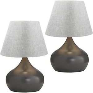 Lapis 2'li Set Gri Şapka Masa Lambası Tekli Metal Abajur