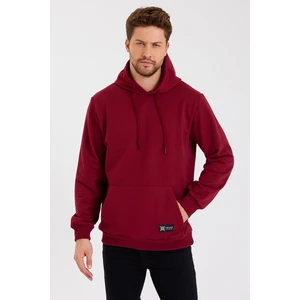 Bordo Kanguru Cepli Kapüşonlu Içi Pamuklu Erkek Sweatshirt