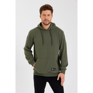 Haki Kanguru Cepli Kapüşonlu Içi Pamuklu Erkek Sweatshirt