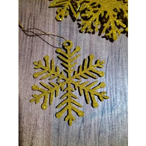 8x8 cm Sarı 12 Li Kar Tanesi Figürlü Sarı Renkli Yılbaşı Ağacı ve Hediye Süsü Model1