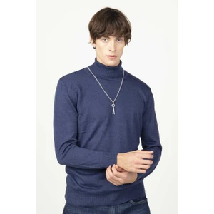 Slim Fit Dar Kesim Tam Boğazlı Yaka Düz Yün Erkek Kazak