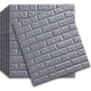 Renkli Duvarlar Kendinden Yapışkanlı Sünger Gri Tuğla Duvar Paneli 70X77 cm 6 Adet