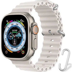 M.TK Moveteck Apple Watch Ultra Uyumlu 49MM Kordon Silikon Naylon Kayış Baklalı Bileklik Loop Hasır Ayarlanabilir Kancalı Tokalı Orange Albine Loop Titanium Fit Case