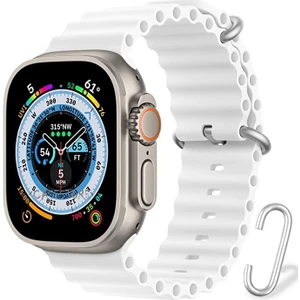 M.TK Moveteck Apple Watch Ultra Uyumlu 49MM Kordon Silikon Naylon Kayış Baklalı Bileklik Loop Hasır Ayarlanabilir Kancalı Tokalı Orange Albine Loop Titanium Fit Case