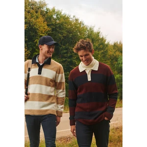 Altınyıldız Classics Erkek Bordo-lacivert Standart Fit Normal Kesim Polo Yaka Şardonlu Yumuşak Dokulu Triko Kazak