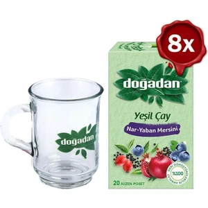 Yeşil Çay Nar Yaban Mersini 20'li Paket x 8 ve Doğadan Cam Bardak