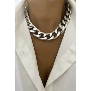 Kalın Gümüş Renk Zincir Kolye