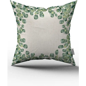 Cango Home Çift Taraflı Yeşil Krem Yaprak Desenli Dijital Baskılı Kırlent Kılıfı CGH1102