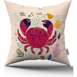 Cango Home Krem Pembe Marin Desenli Dijital Baskılı Kırlent Kılıfı CGH1182