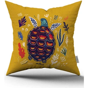 Cango Home Sarı Mavi Marin Desenli Dijital Baskılı Kırlent Kılıfı CGH1179