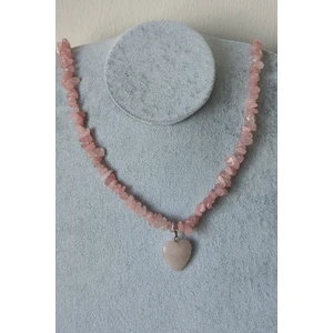 Bade Accessories Pembe Kuvars Kırıktaş Doğaltaş Kalp Kolye