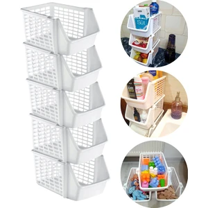 5 Adet Çok Amaçlı Katlı Geçmeli Organizer, Pratik Dolap Içi Lavabo Altı Evye-Tezgah Üstü Buzdolabı Mutfak Banyo Çamaşır Makinesi Ev Düzenleyici Plastik Sepet