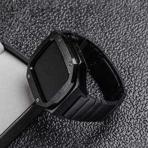 Apple Watch 44mm Kordon Swatch Tarzı Paslanmaz Baklalı Metal Kasa Kordon