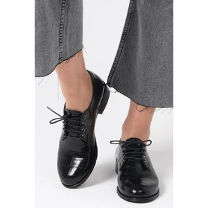 Mio Gusto Berta Siyah Renk Krokodil Desenli Kadın Oxford Düz Ayakkabı