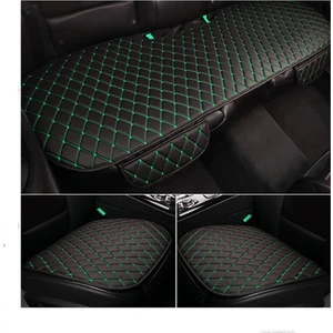 3 Lü Oturak Araç Minderi Deri (Siyah Deri Yeşil Nakış)