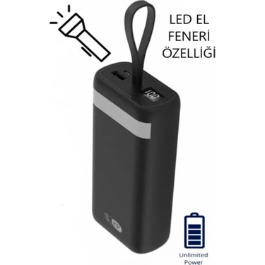 Prepare 30,000 Mah Powerbank LED Fener Özellikli Kablolu Taşınabilir Şarj