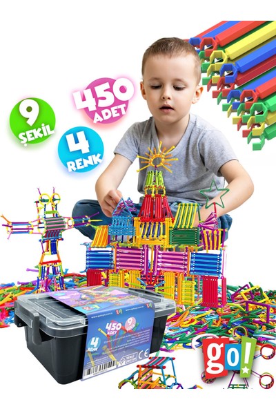 Go Toys Geometrik Tasarım Çubukları 450 Adet Zeka Geliştirici Tasarım Eğitici Oyuncak Geometrik Çubuklar