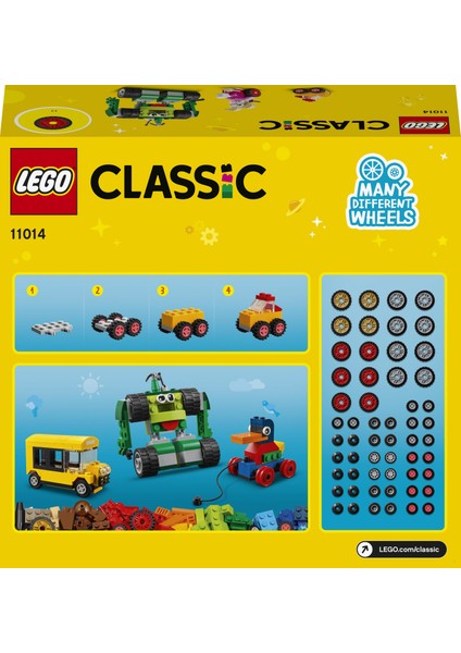 LEGO® Classic Yapım Parçaları ve Tekerlekler 11014- 4 Yaş ve Üzeri Çocuklar İçin Genç Zihinleri Harekete Geçirecek Eğlenceli Tekerlekli Modeller İçeren Yaratıcı Oyuncak Yapım Seti (653 Parça)