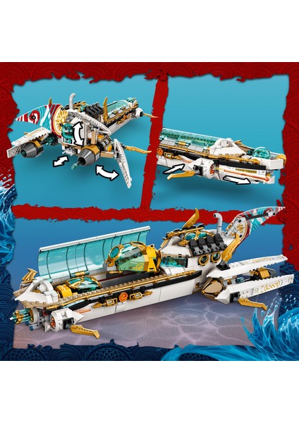 NINJAGO® Hidro Gemi 71756 - 9 Yaş ve Üzeri Çocuklar İçin NINJAGO Kai ve Lloyd#u İçeren Yaratıcı Oyuncak Yapım Seti (1159 Parça)