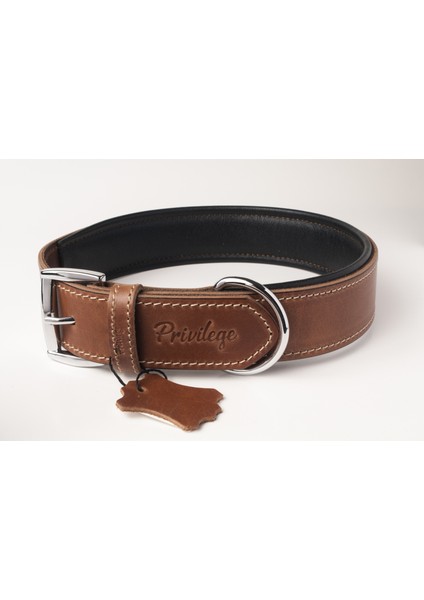 Hakiki Yağlı Deri Köpek Boyun Tasması S Taba Kahverengi 2,5X32-41 cm