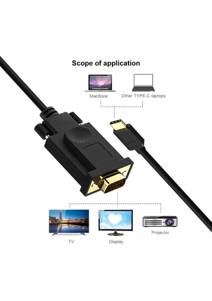 Qgeem QG-UA17 Type-C To VGA Kablo 180 cm Full Hd 1080P Görüntü Aktarım Kablosu