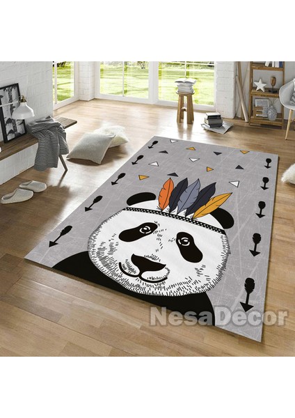 _Decor Şirin Panda Halı, Dijital Baskılı Kaymaz Taban Çocuk Odası Halısı, Sevimli Kreş Halısı